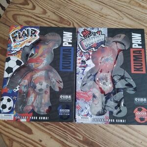 Supa Kuma Paw 9.5" World Cup Soccer Edition FLAIR & CLUTCH Bear Figure SET-2 NEW